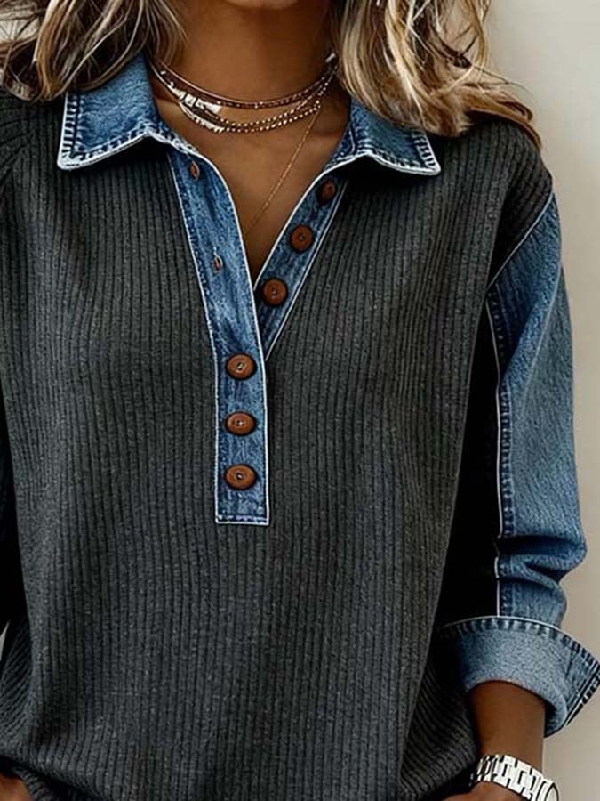 Colette - Women'S Casual Contrast Color Stitching Pullover Sweatshirt