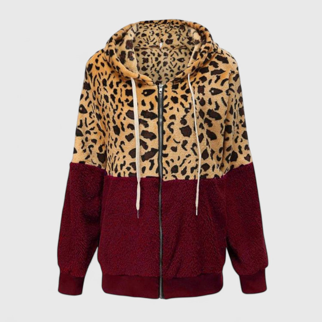 Beatrice - Fleece Hoodie with Leopard Design