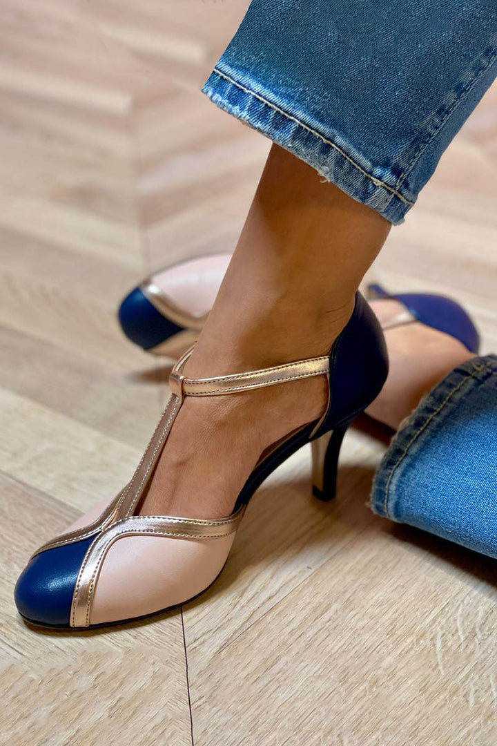 Juliana - Colourful and Comfortable T-strap Heels with Round Toes