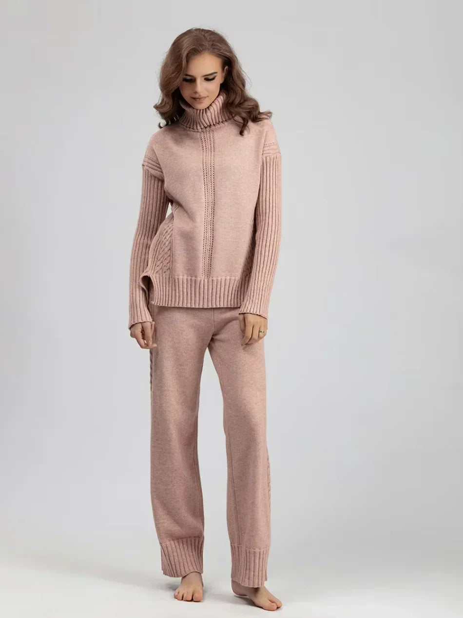 Peyton - Chic High-Neck Knit Sweater & Loose Pants Set