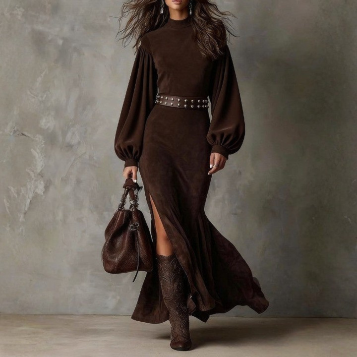 Amira - Vintage Lantern-Sleeve Midi Dress