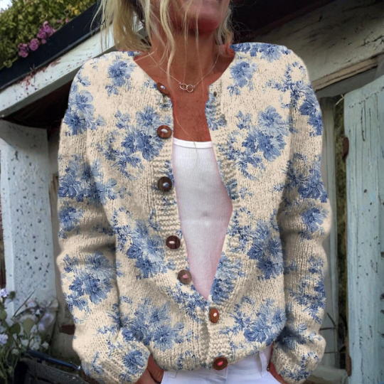Addison - Women's Lovely Floral Art Print Buttoned Cardigan Sweater