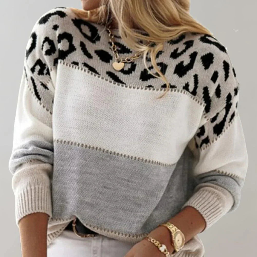 Fiona - Leopard Accent Knit Sweater