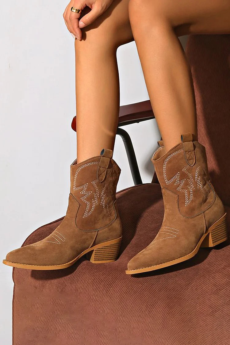 Aria - Pointed Western Ankle Boot