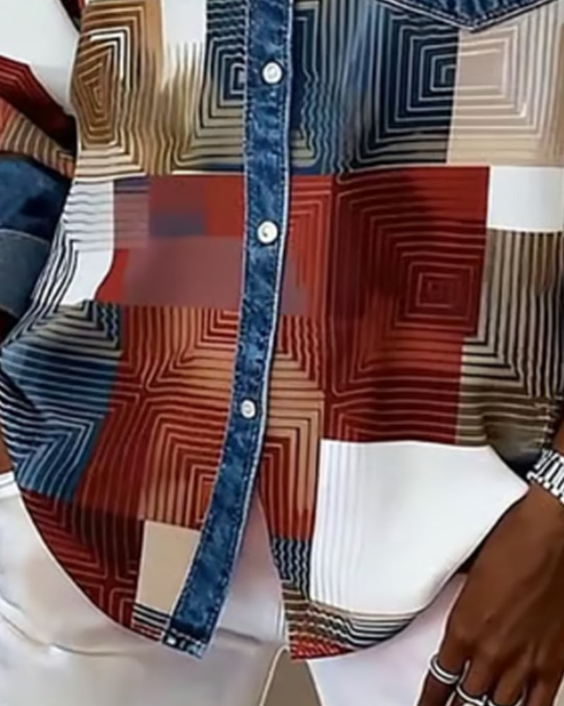 Vanessa - Color Block Shirt Fashionable Collar