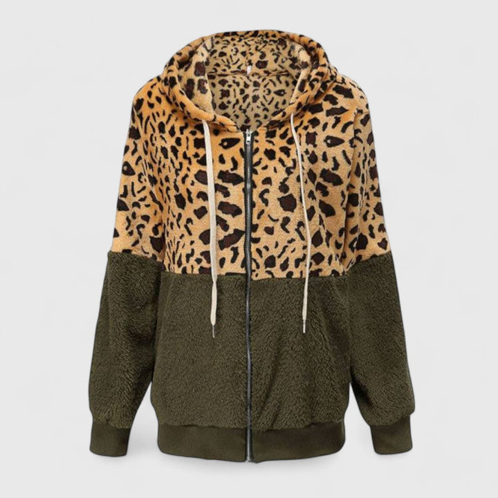 Beatrice - Fleece Hoodie with Leopard Design