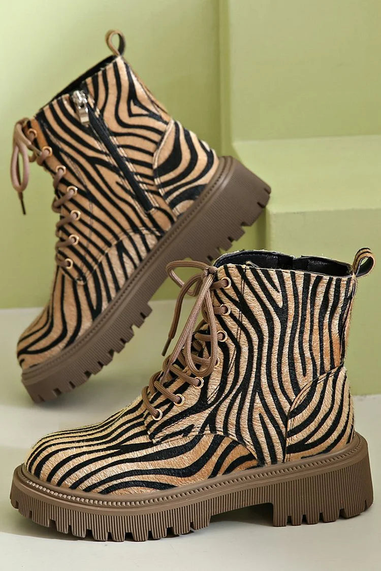 Isla - Zebra Print Lace-Up Boots
