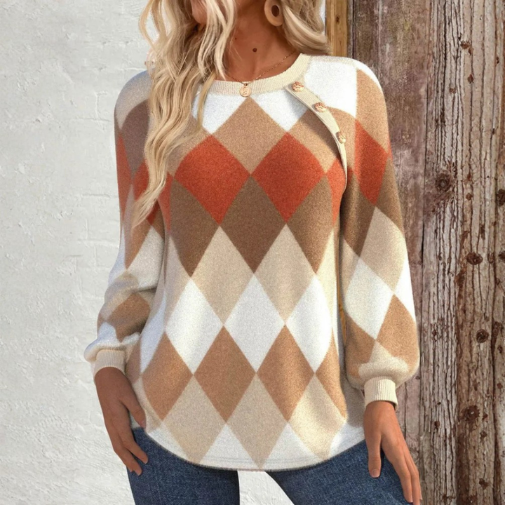 Giselle - Checkered Knit with Button Detail