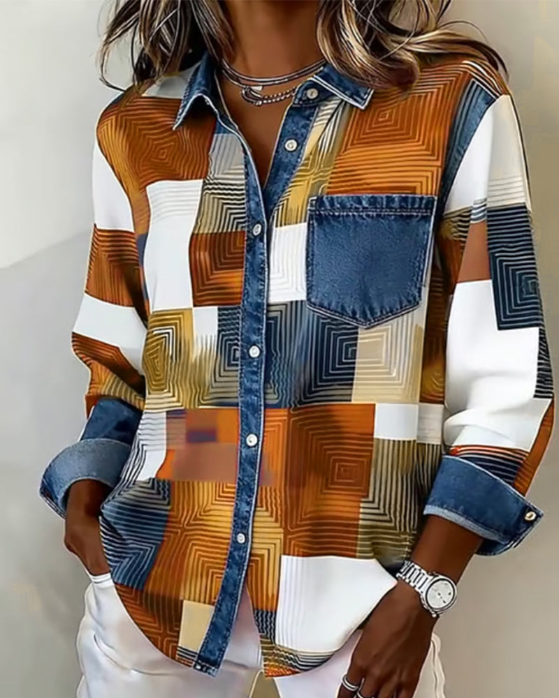 Vanessa - Color Block Shirt Fashionable Collar