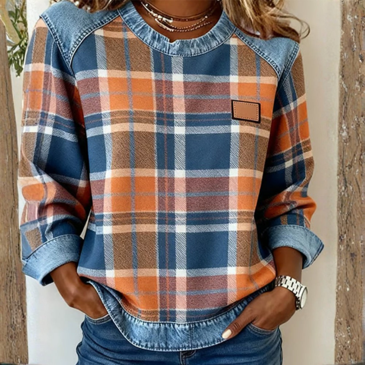 Naomi - Women's Casual Round Neck Denim Patchwork Pullover Sweatshirt