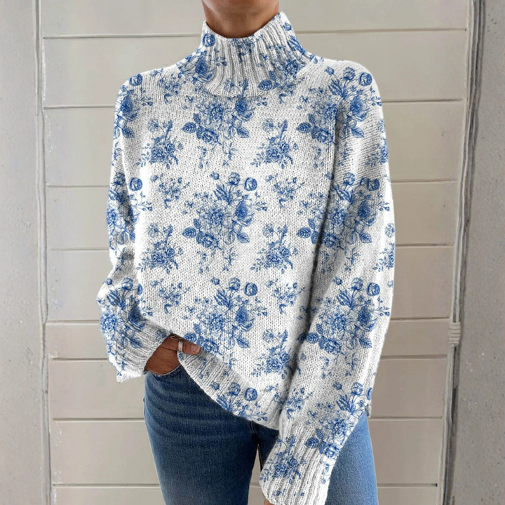 Emily - Floral Pattern with Artistic Print Turtleneck
