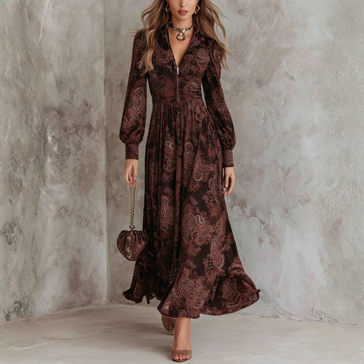 Selene - Paisley Zip-Neck Midi Dress