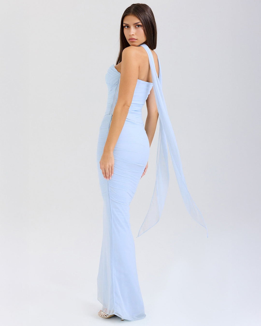 Lora - Long Dress with Draping and Choker Collar