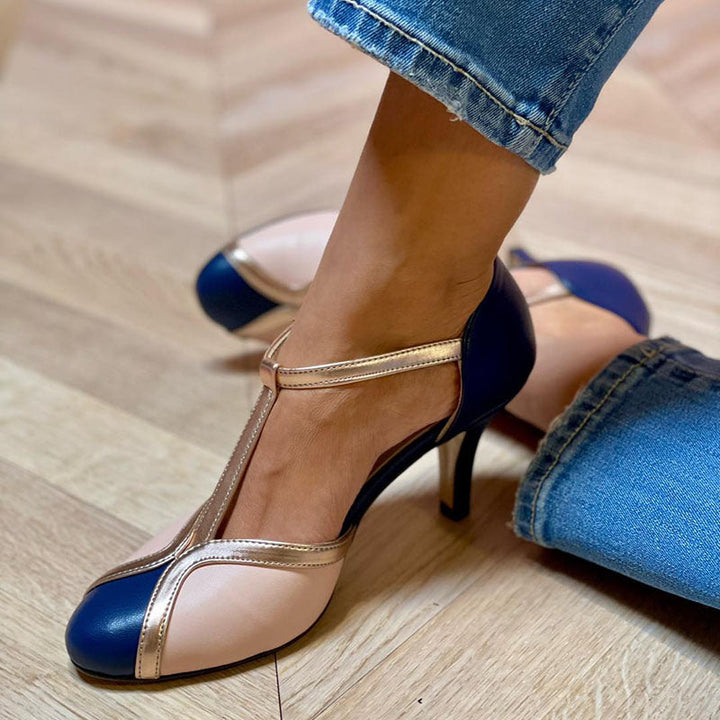 Juliana - Colourful and Comfortable T-strap Heels with Round Toes
