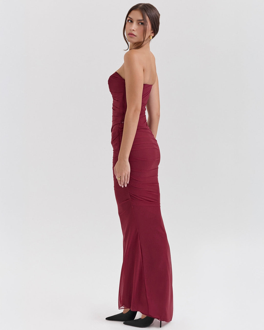 Lora - Long Dress with Draping and Choker Collar