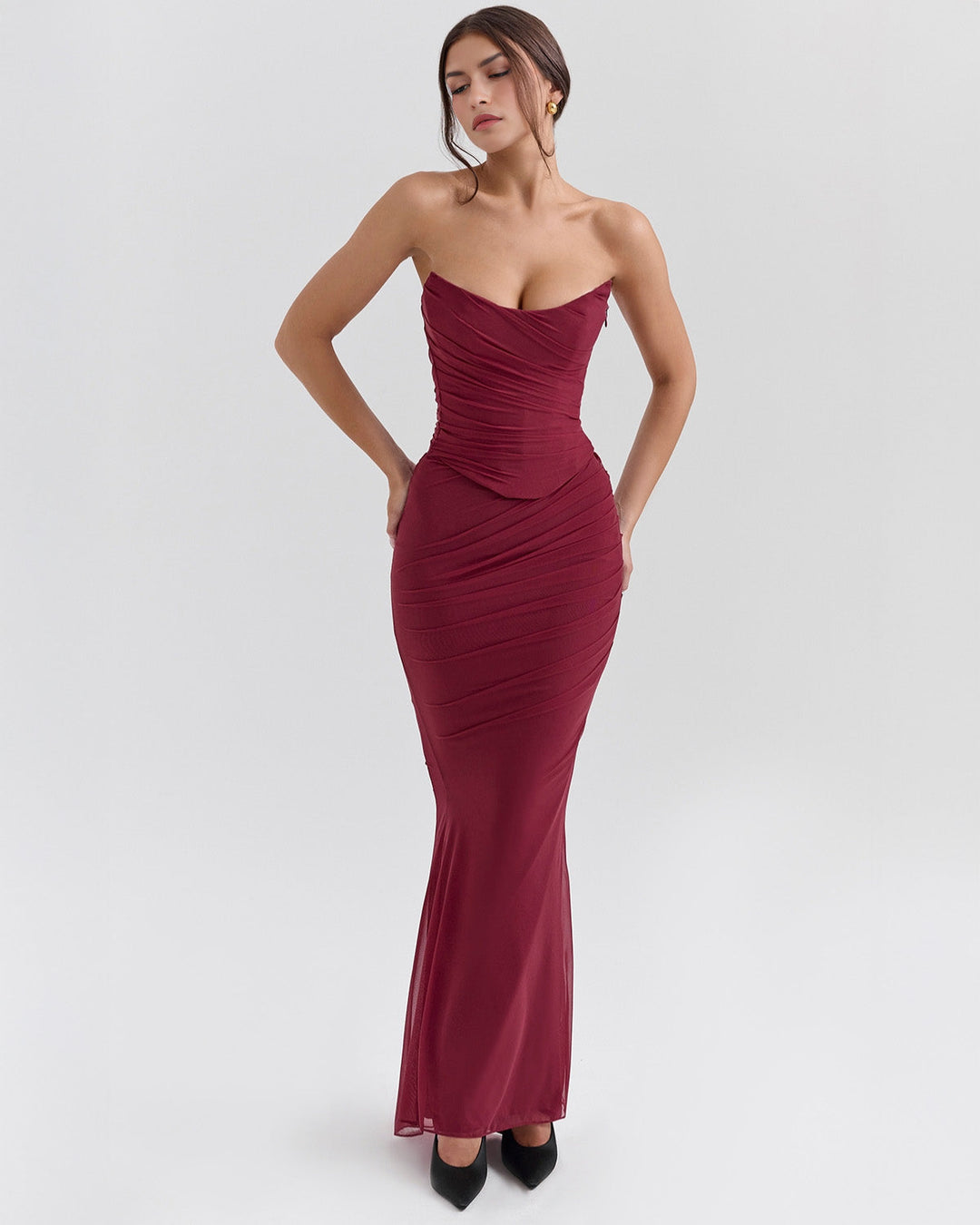 Lora - Long Dress with Draping and Choker Collar
