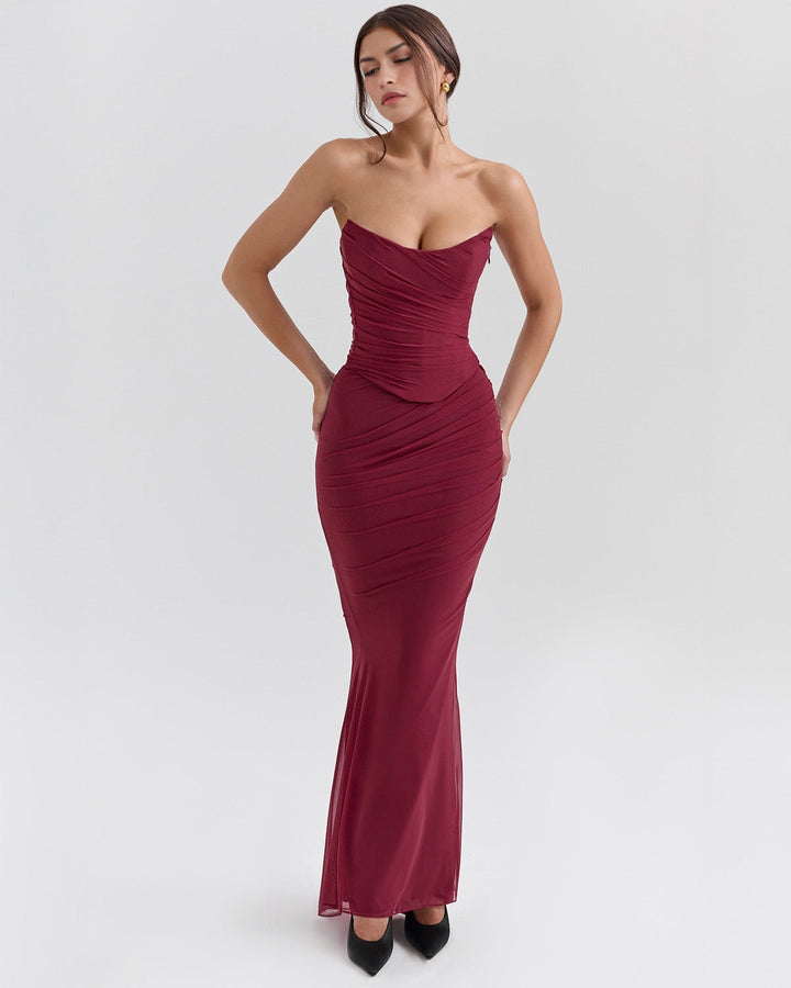Lora - Long Dress with Draping and Choker Collar