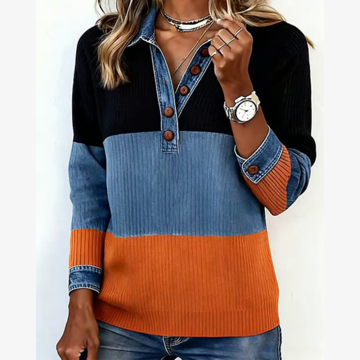 Talia - Fashionable Top with Lapel and Contrast Color