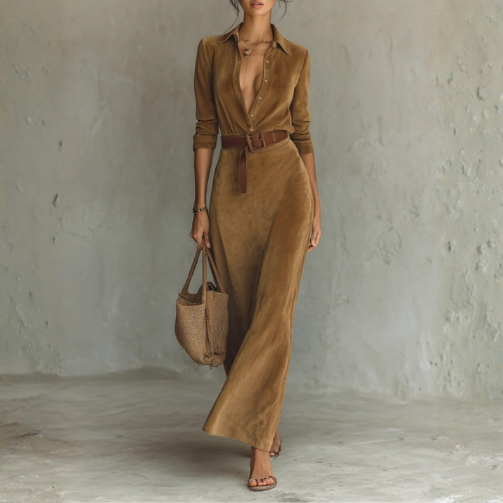 Celestine - Chic Suede Maxi Gown