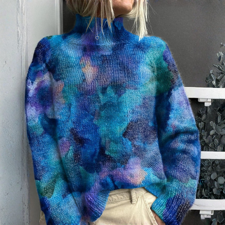 Naomi - Elegant Knit Turtleneck with Abstract Floral Pattern