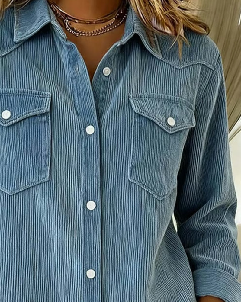 Brielle - Long-Sleeve Shirt with Lapel and Button Placket