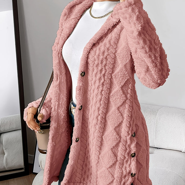 Violet - Plush Diamond-Patterned Hooded Cardigan