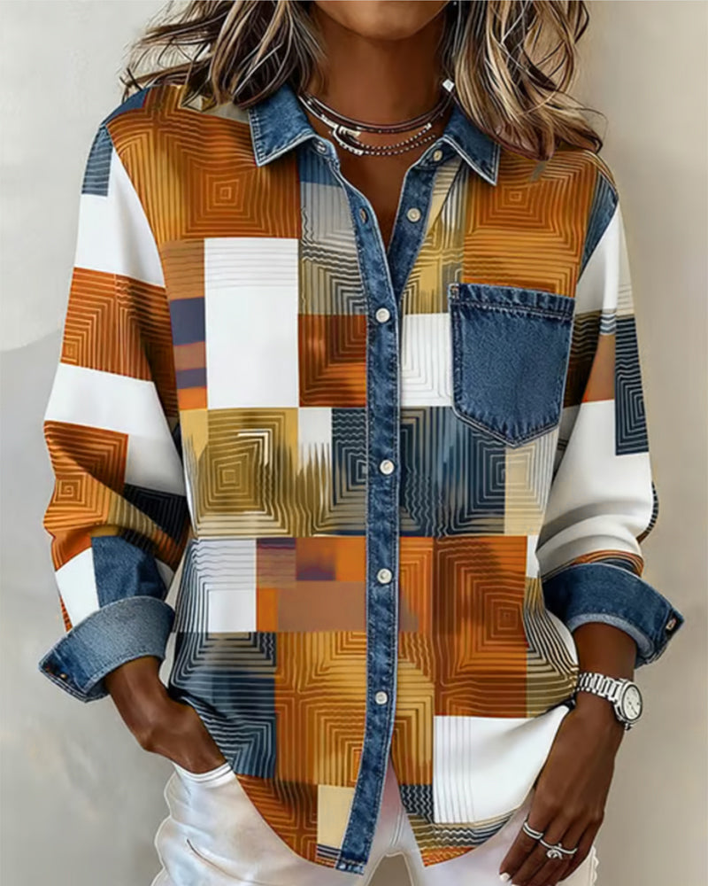 Vanessa - Color Block Shirt Fashionable Collar