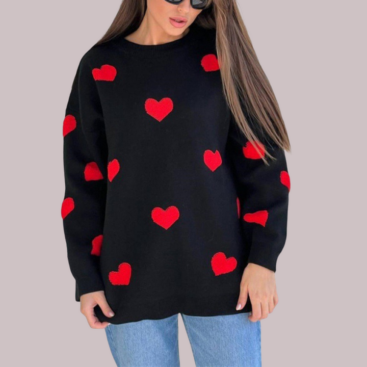 Adeline - Cotton Blend Sweater with Hearts