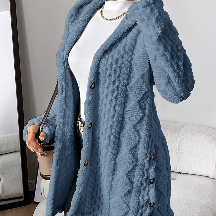 Violet - Plush Diamond-Patterned Hooded Cardigan