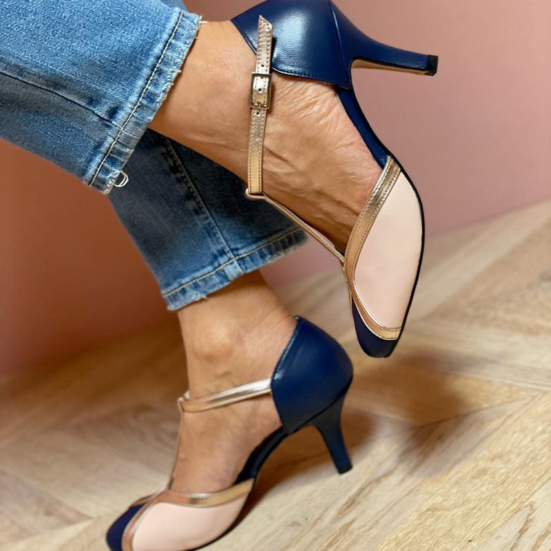 Juliana - Colourful and Comfortable T-strap Heels with Round Toes