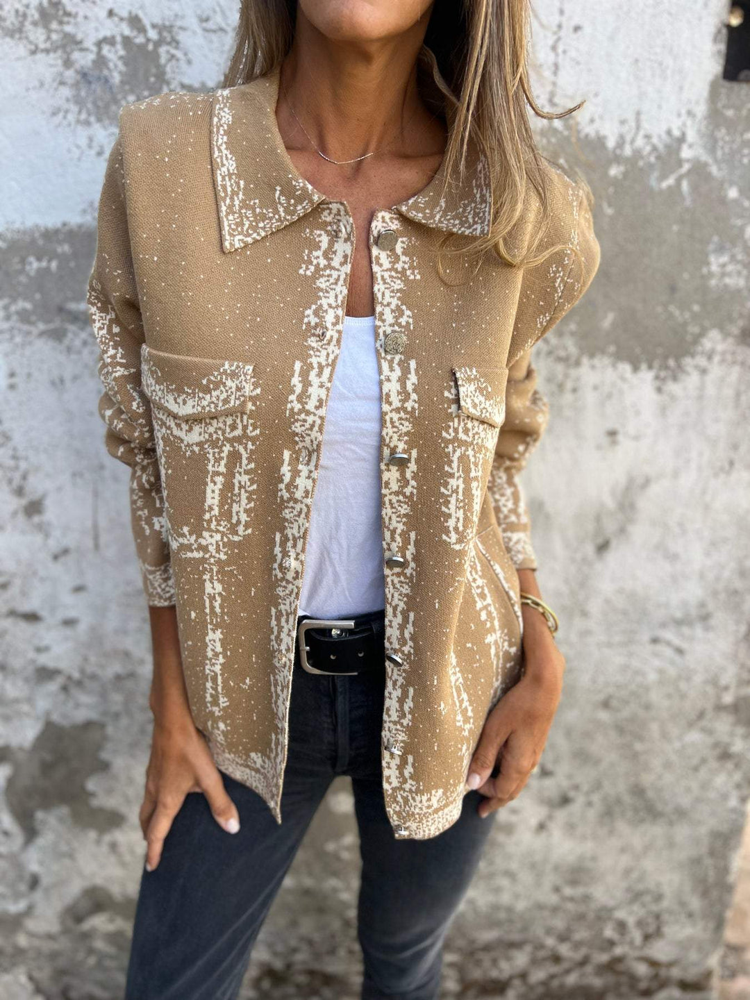 Leah - Textured Knit Jacket with Buttons