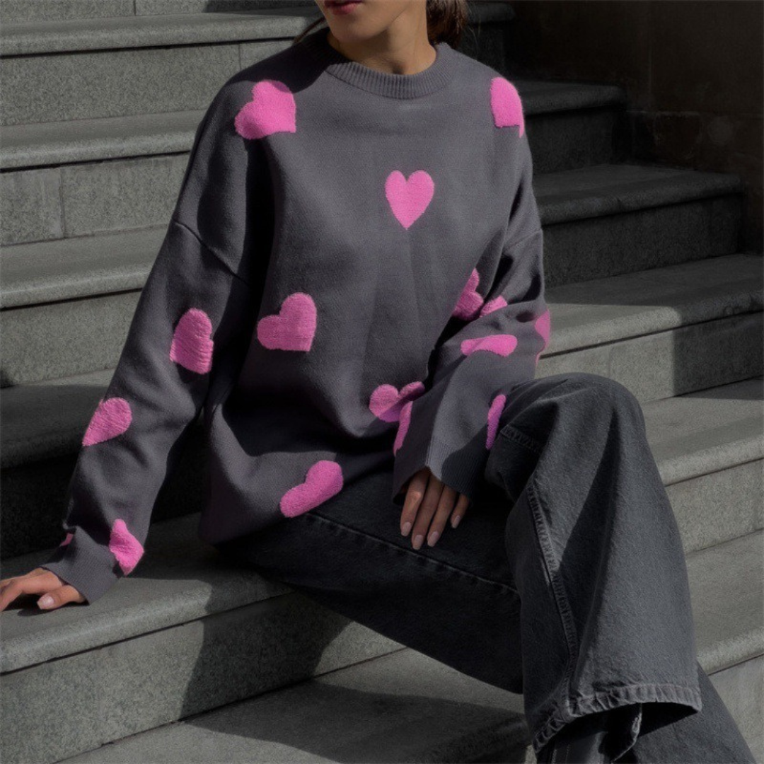 Adeline - Cotton Blend Sweater with Hearts