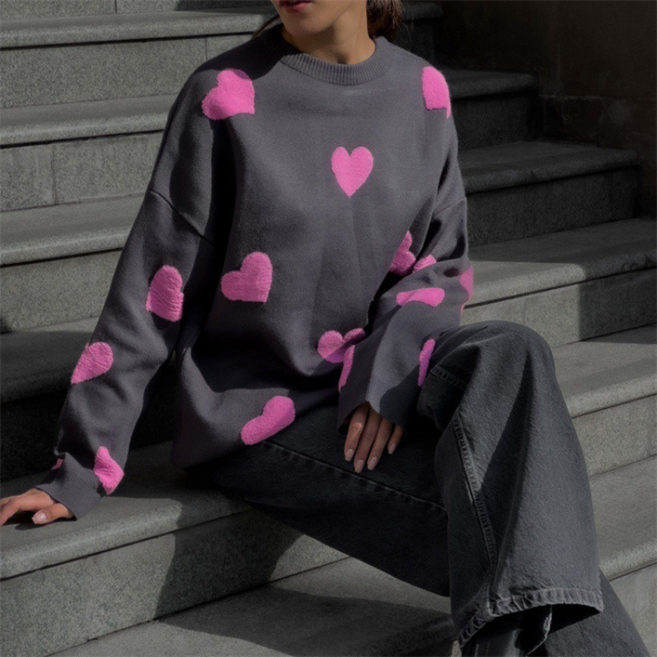 Adeline - Cotton Blend Sweater with Hearts