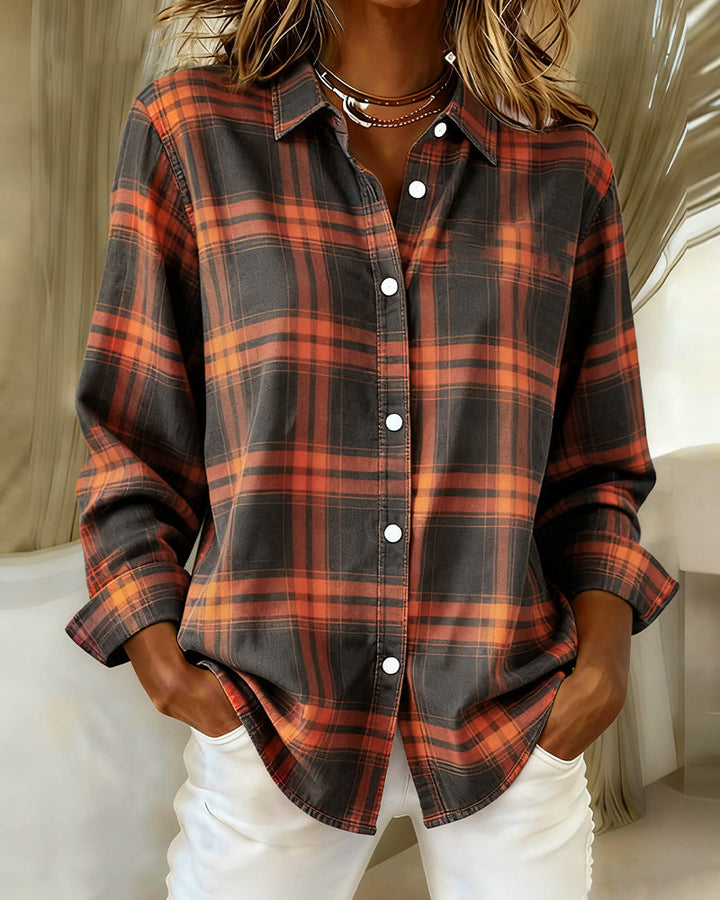 Paige - Shirt with Check Pattern and Notched Collar