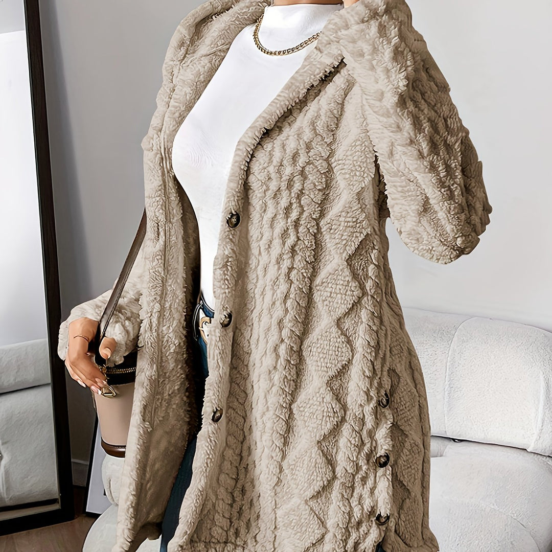 Violet - Plush Diamond-Patterned Hooded Cardigan