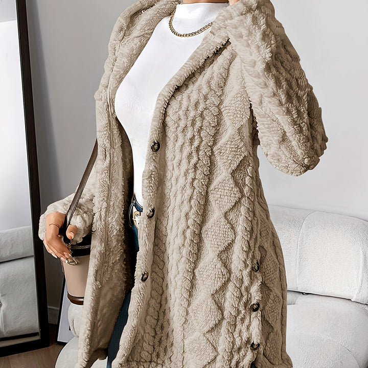 Violet - Plush Diamond-Patterned Hooded Cardigan