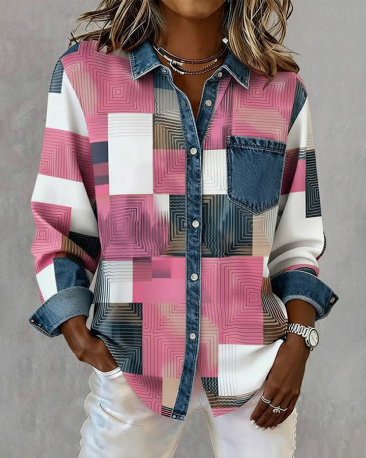 Vanessa - Color Block Shirt Fashionable Collar