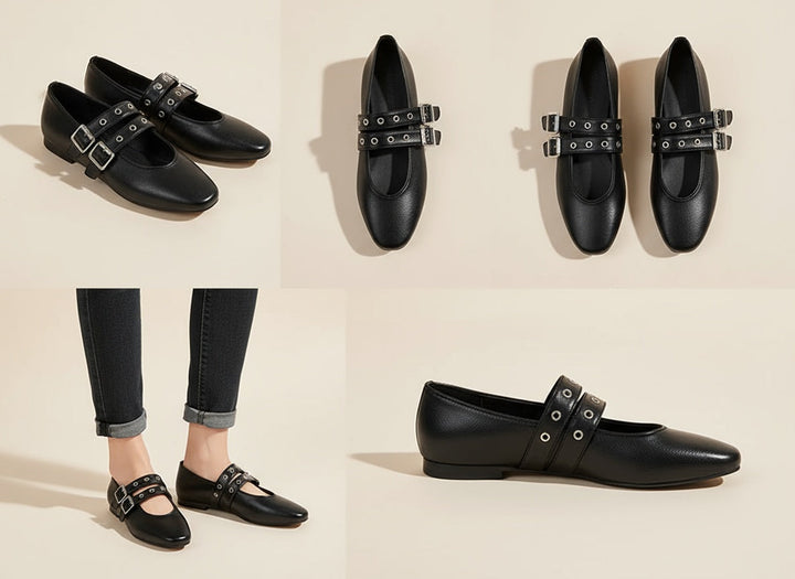 Lucy - Double Buckle Flats