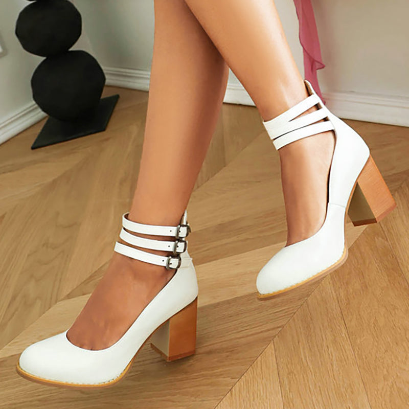 Delilah - Smooth sandals with ankle strap and chunky heel