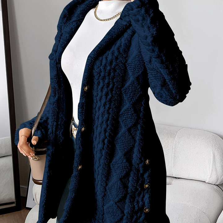 Violet - Plush Diamond-Patterned Hooded Cardigan