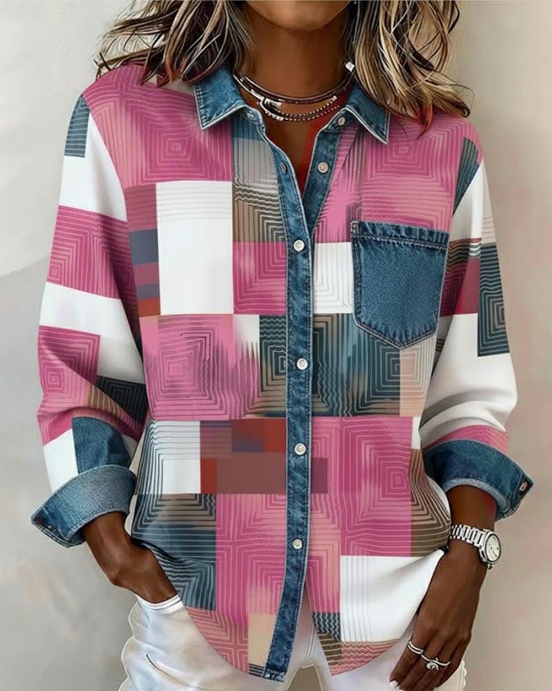 Vanessa - Color Block Shirt Fashionable Collar