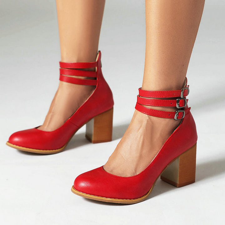 Delilah - Smooth sandals with ankle strap and chunky heel