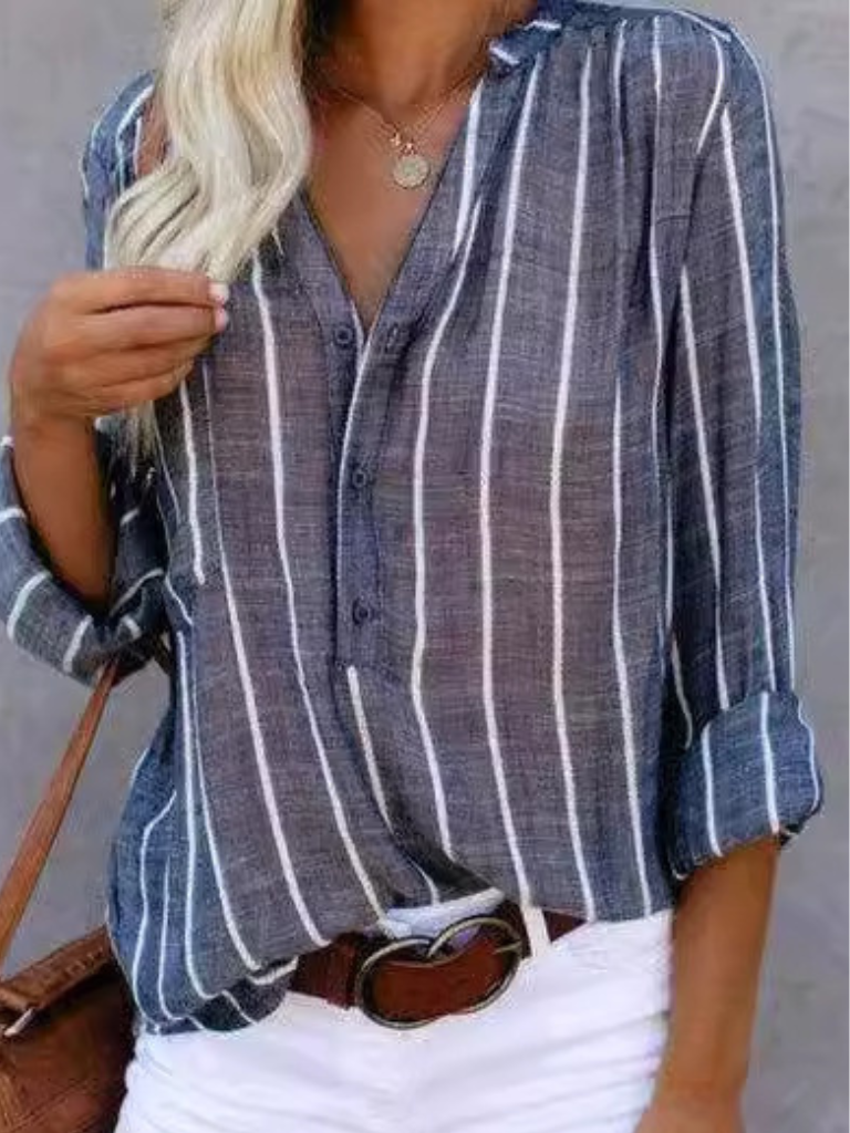 Delphine - Striped button blouse