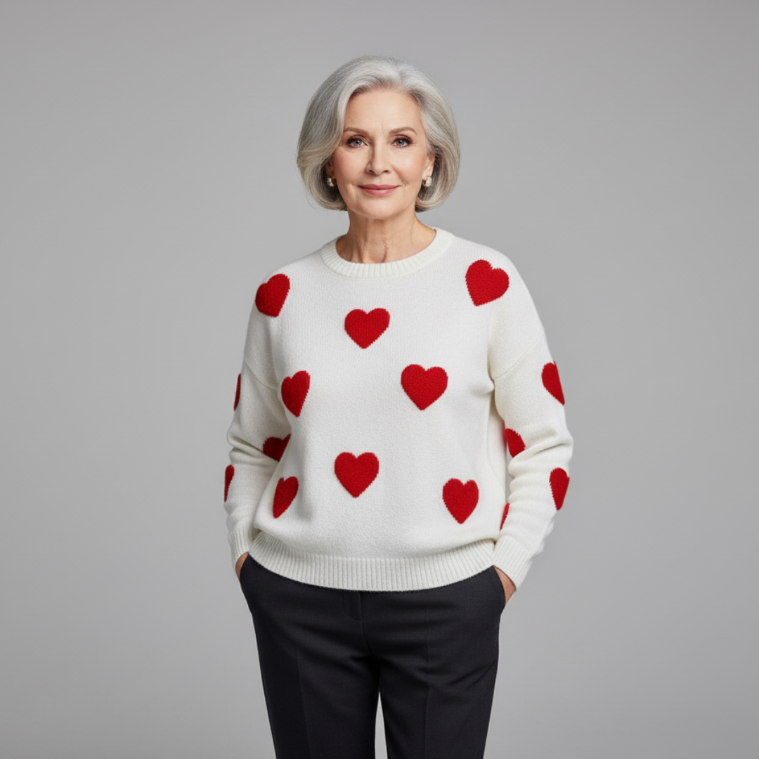 Adeline - Cotton Blend Sweater with Hearts