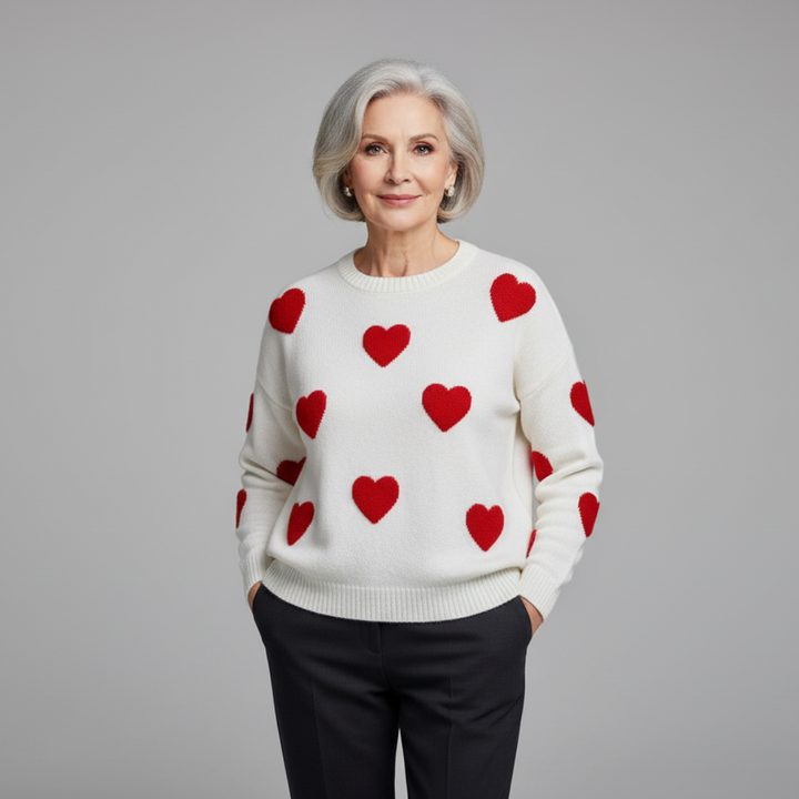 Adeline - Cotton Blend Sweater with Hearts