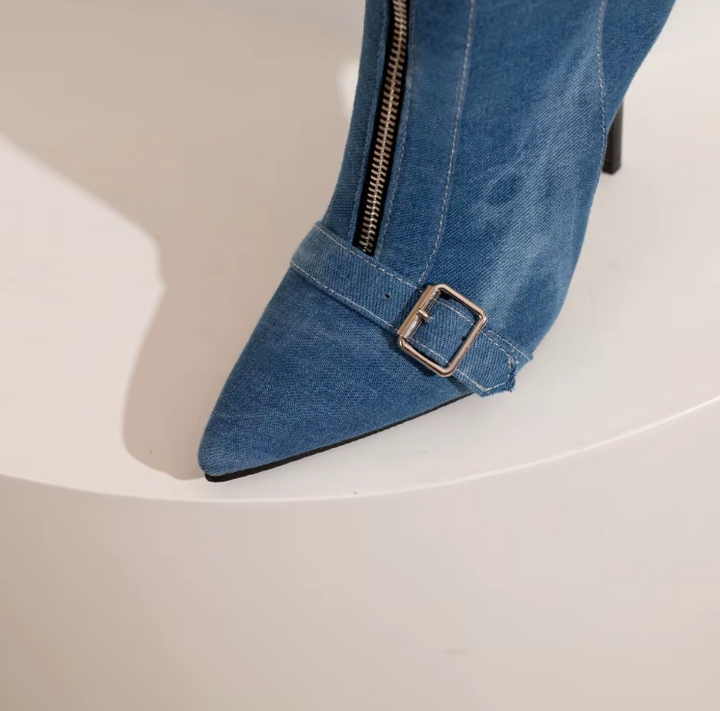 Colette - Denim Buckle Bootie