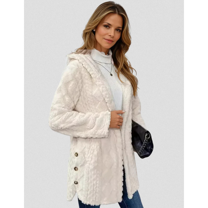 Arabella - Plush Diamond-Patterned Hooded Cardigan