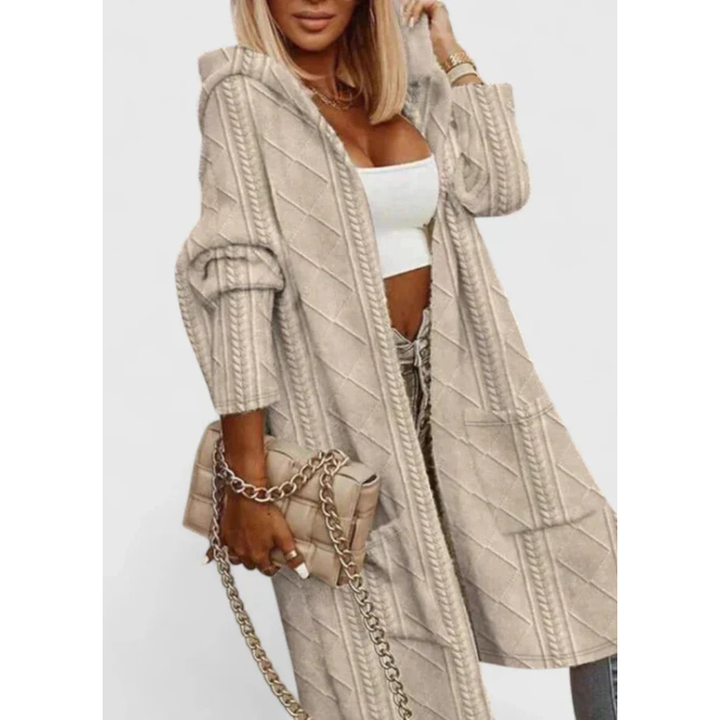 Nora – Long-sleeved cable-knit hooded cardigan