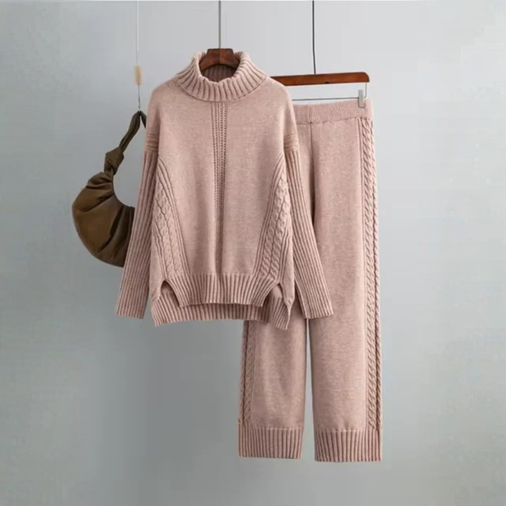 Peyton - Chic High-Neck Knit Sweater & Loose Pants Set