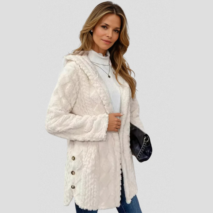 Violet - Plush Diamond-Patterned Hooded Cardigan